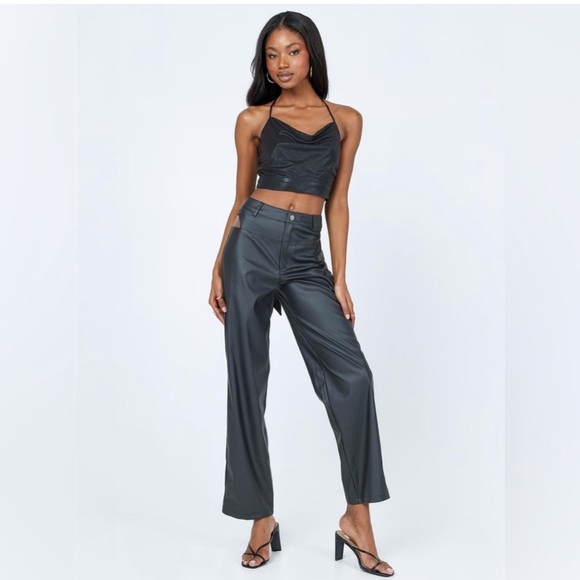 Princess Polly Desire Hip Cut Out Black Faux Leather Pants Size 4 Grunge Sexy - Picture 2 of 8